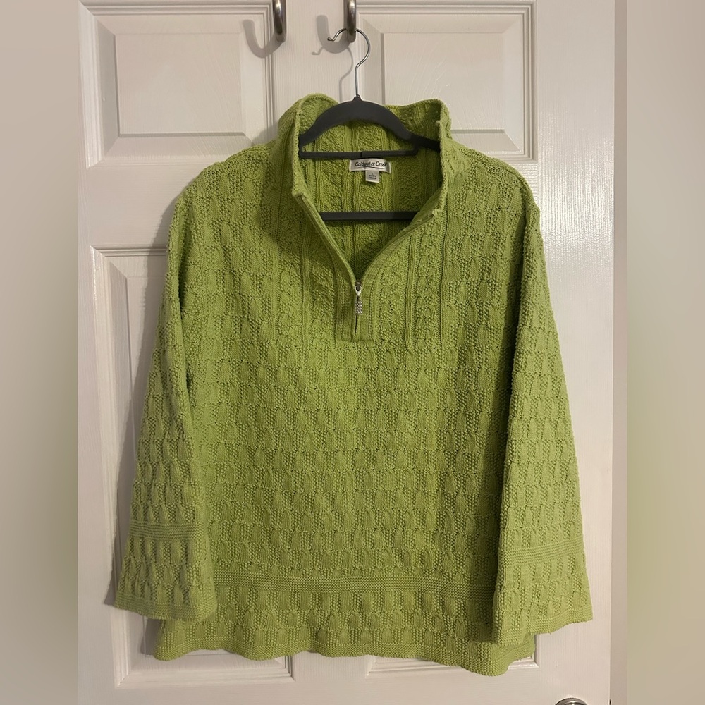 Coldwater Creek Lime Textured Zip Sweater